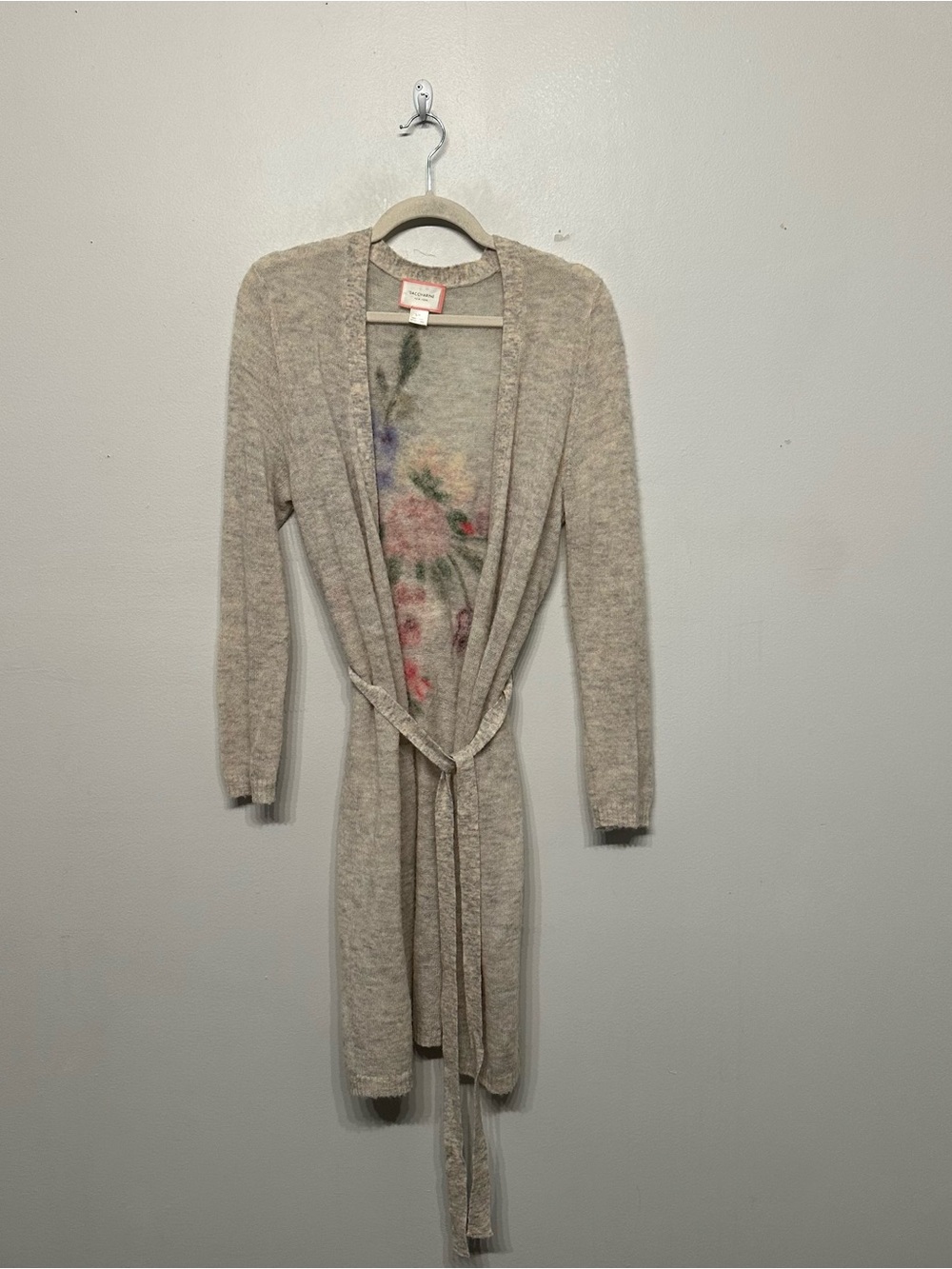 Saccharine New York Floral Wool Alpaca Belted Cardigan Sweater Small